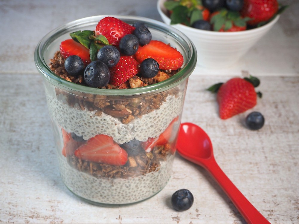 Layered Chia Pudding with Berries And Granola