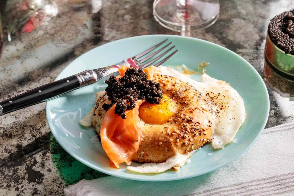 Bagels with Smoked Salmon and Egg-in-a-Hole