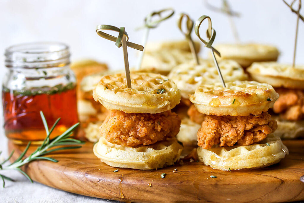 Spicy Maple Syrup Chicken Mini Waffle Sliders