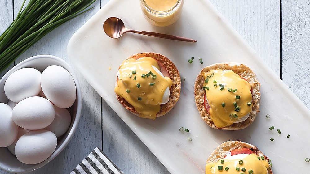 Basil Hollandaise Caprese Eggs Benedict